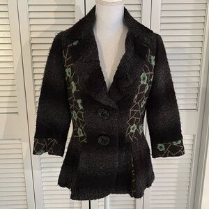 An Ren New York Couture Wool Blend Cardigan Sweater Jacket Charcoal Gray Size L